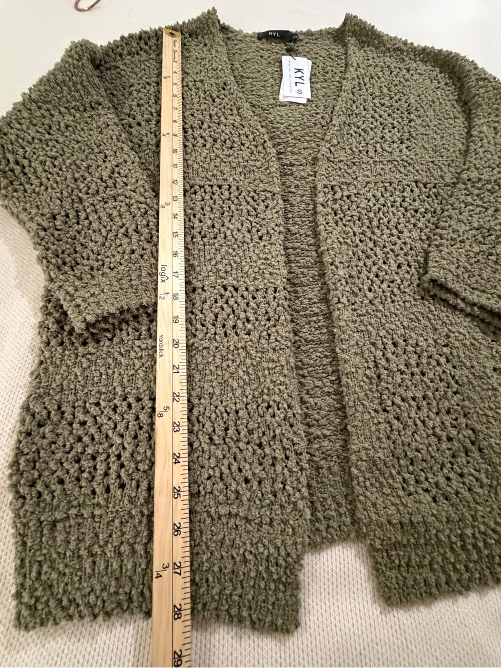 Kyl Women’s Olive Open-Front Chunky Knit Cardigan Sweater - Picture 7 of 11
